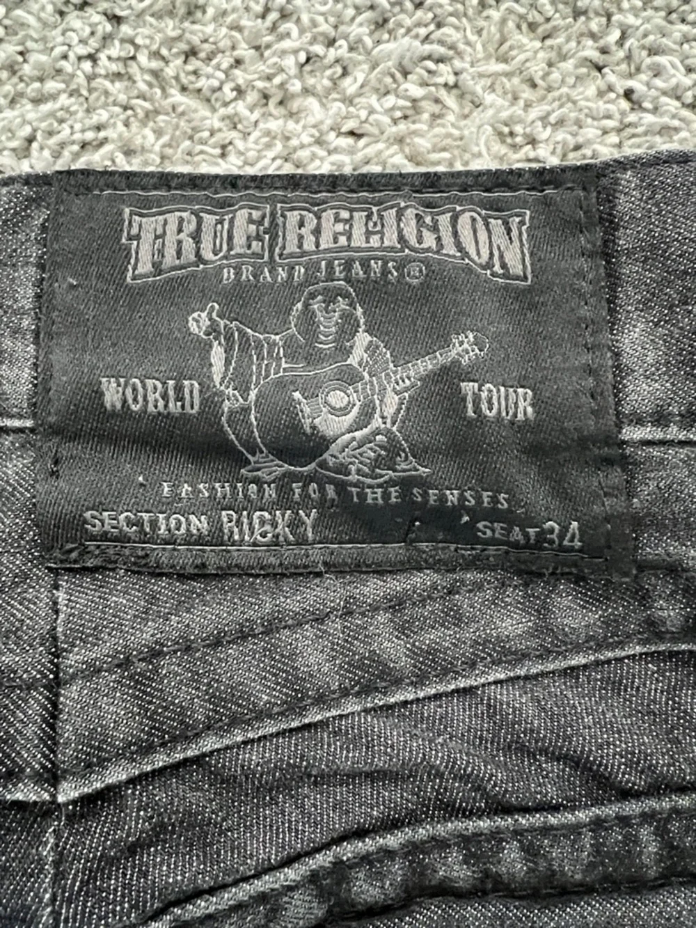 True Religion Men’s Ricky Straight Black Denim Jeans Flap Pockets - Size 34